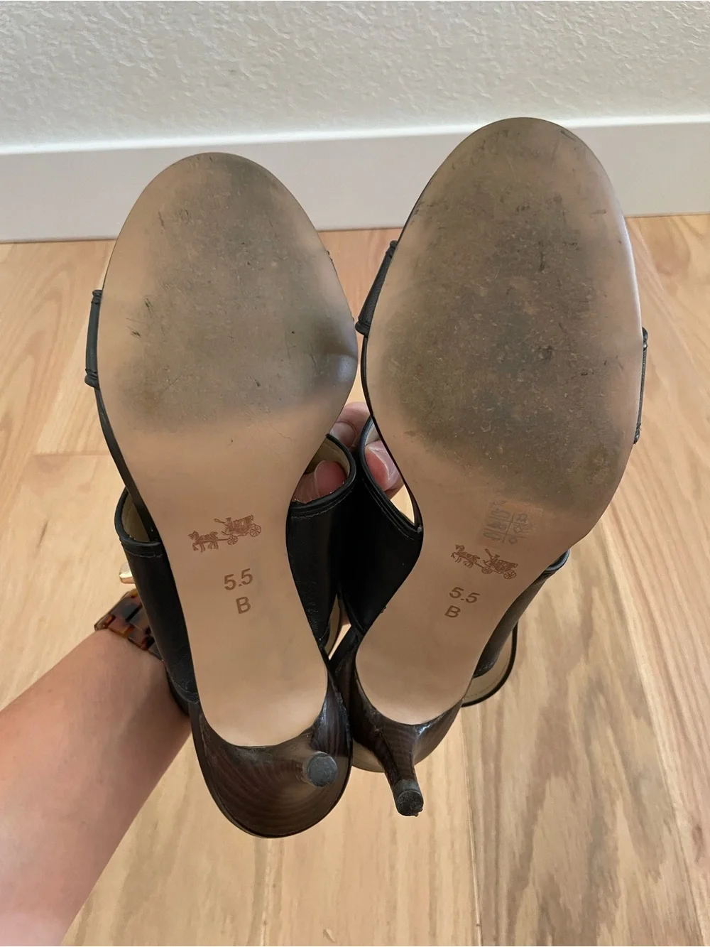 COACH Marla Black Leather Turnlock Slingback Sandals Sz 5.5 Designer Heels